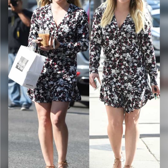 Veronica Beard / Franklin floral ruffle long sleeve mini dot Dress size 2 - Picture 5 of 7